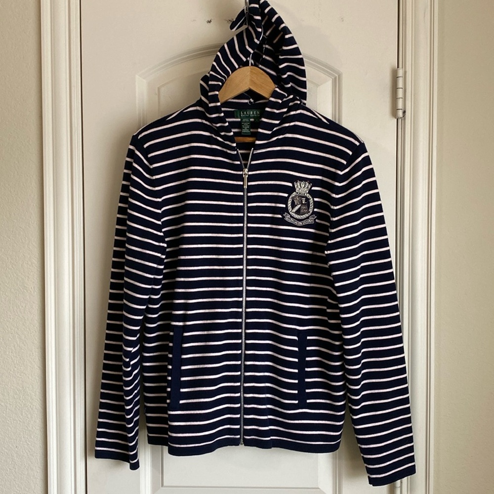 Ralph Lauren Stripe hoodie silver crest  Size L